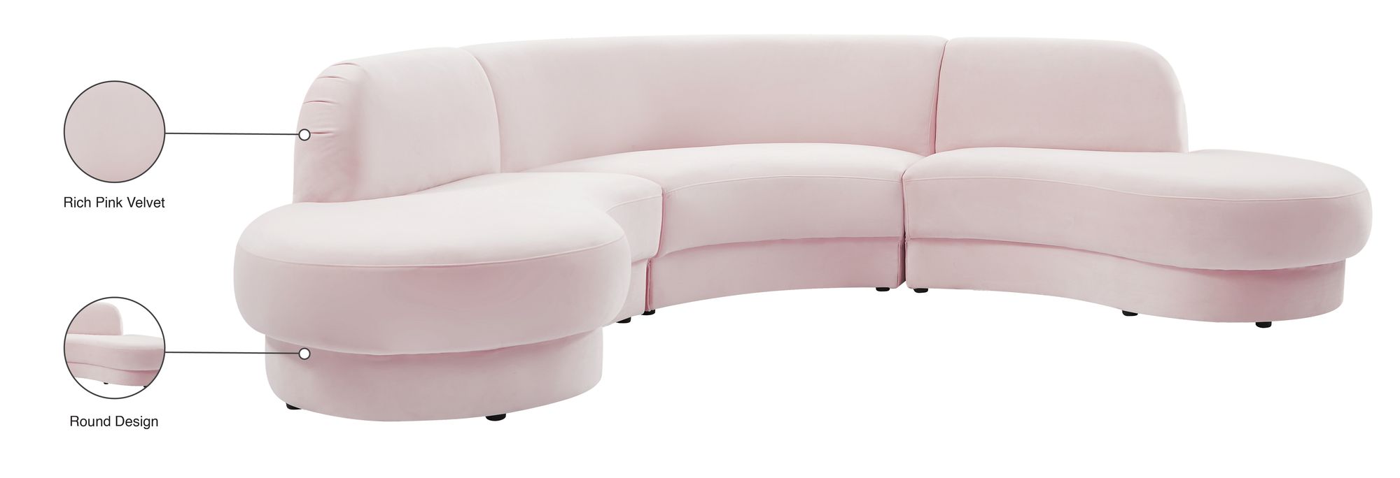 Rosa 135" 3-Piece Velvet Sectional