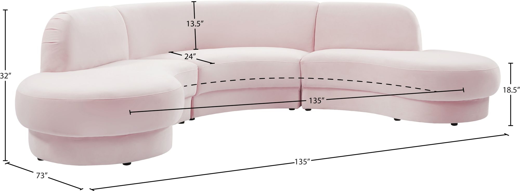 Rosa 135" 3-Piece Velvet Sectional