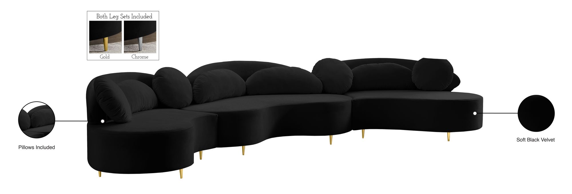 Vivacious 169" 3-Piece Velvet Sectional