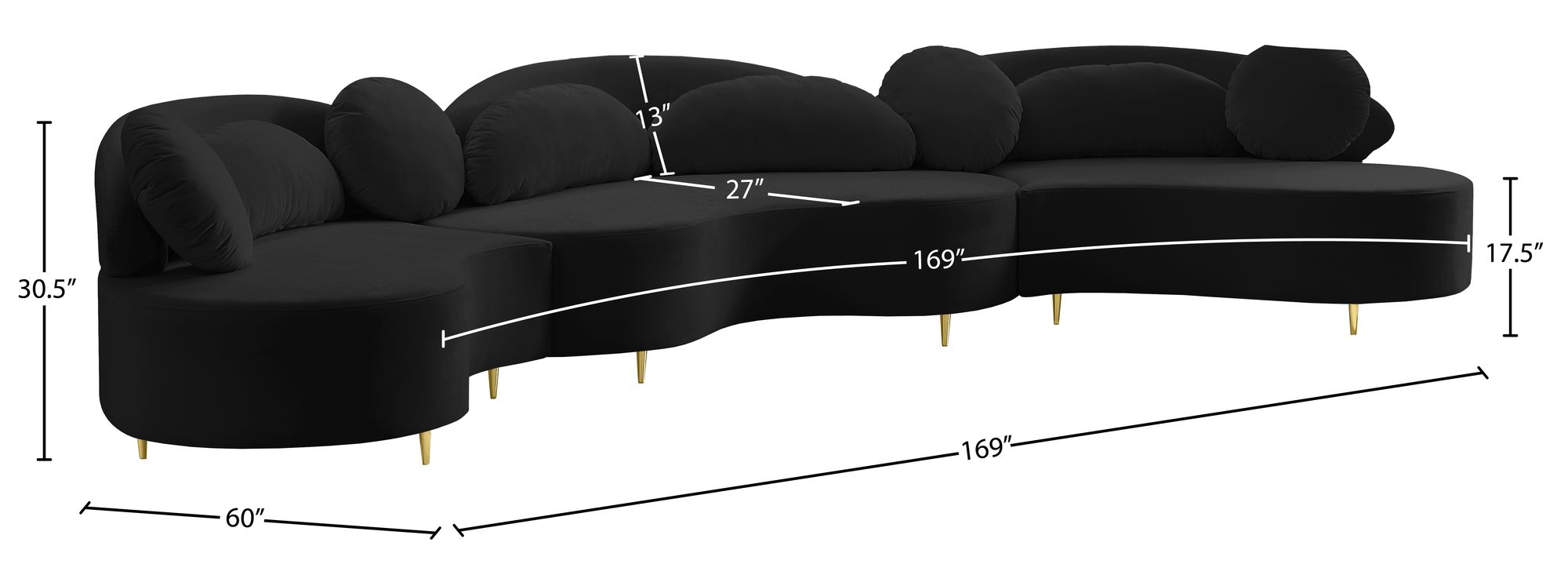 Vivacious 169" 3-Piece Velvet Sectional