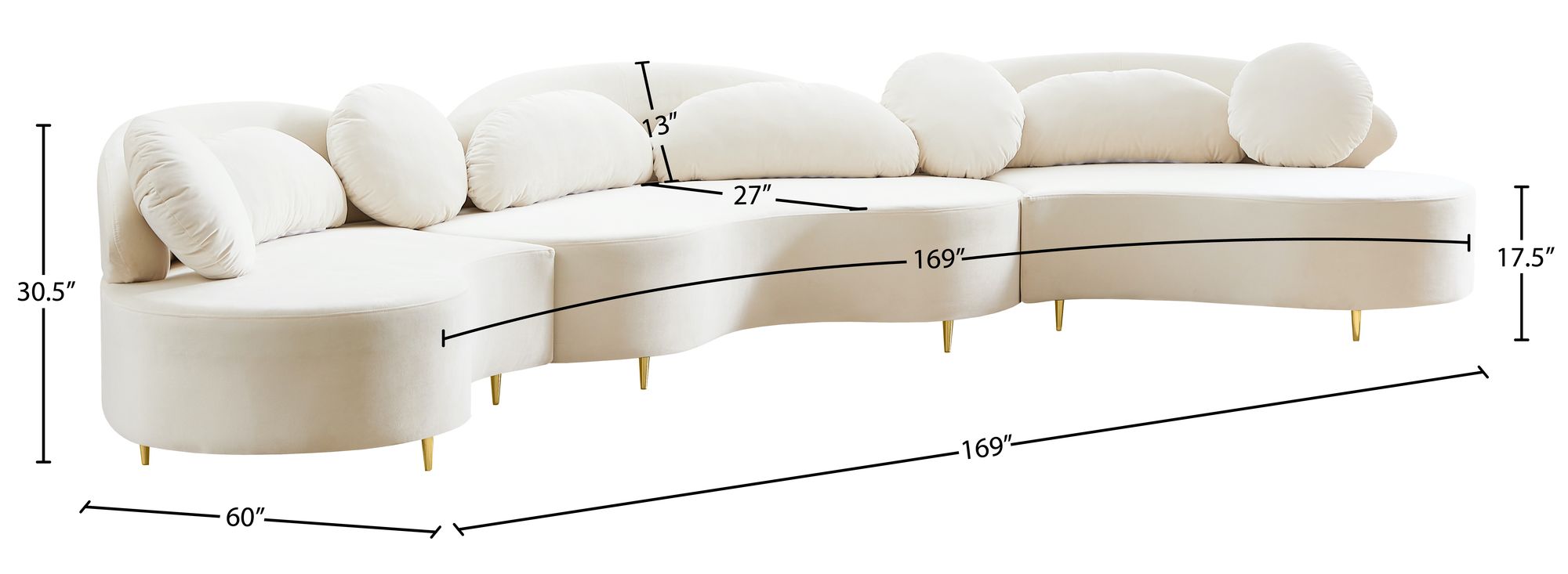 Vivacious 169" 3-Piece Velvet Sectional
