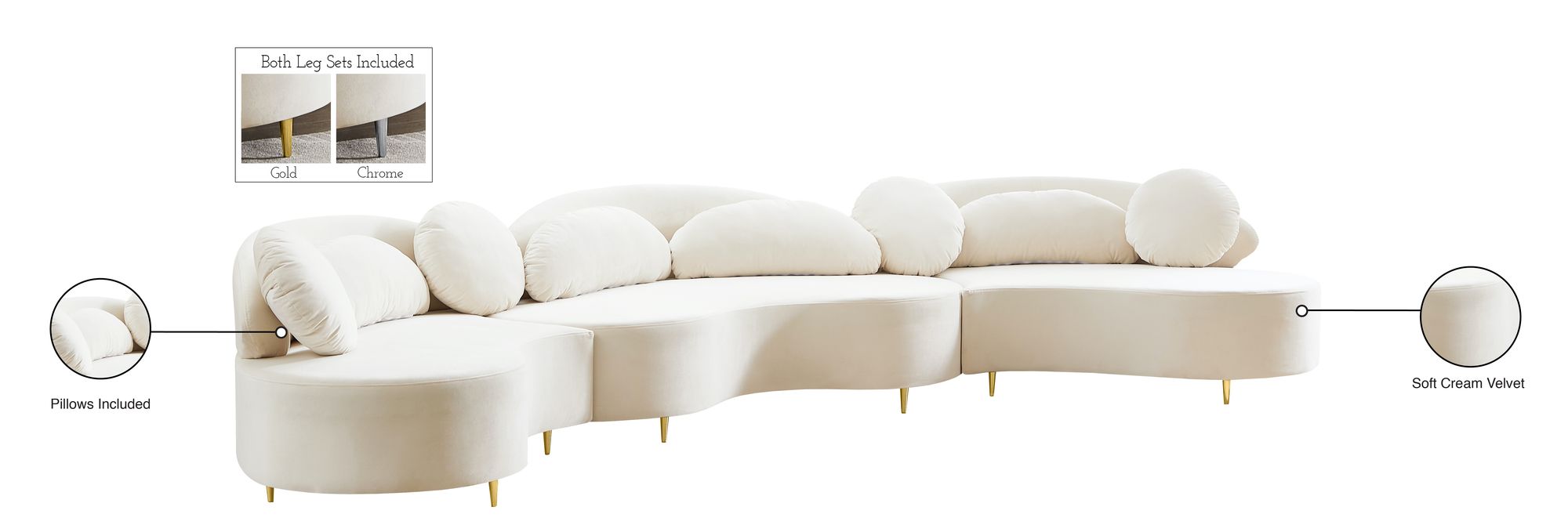Vivacious 169" 3-Piece Velvet Sectional