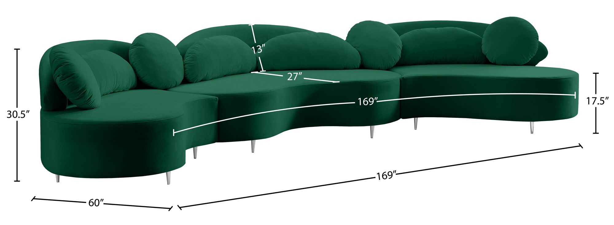 Vivacious 169" 3-Piece Velvet Sectional