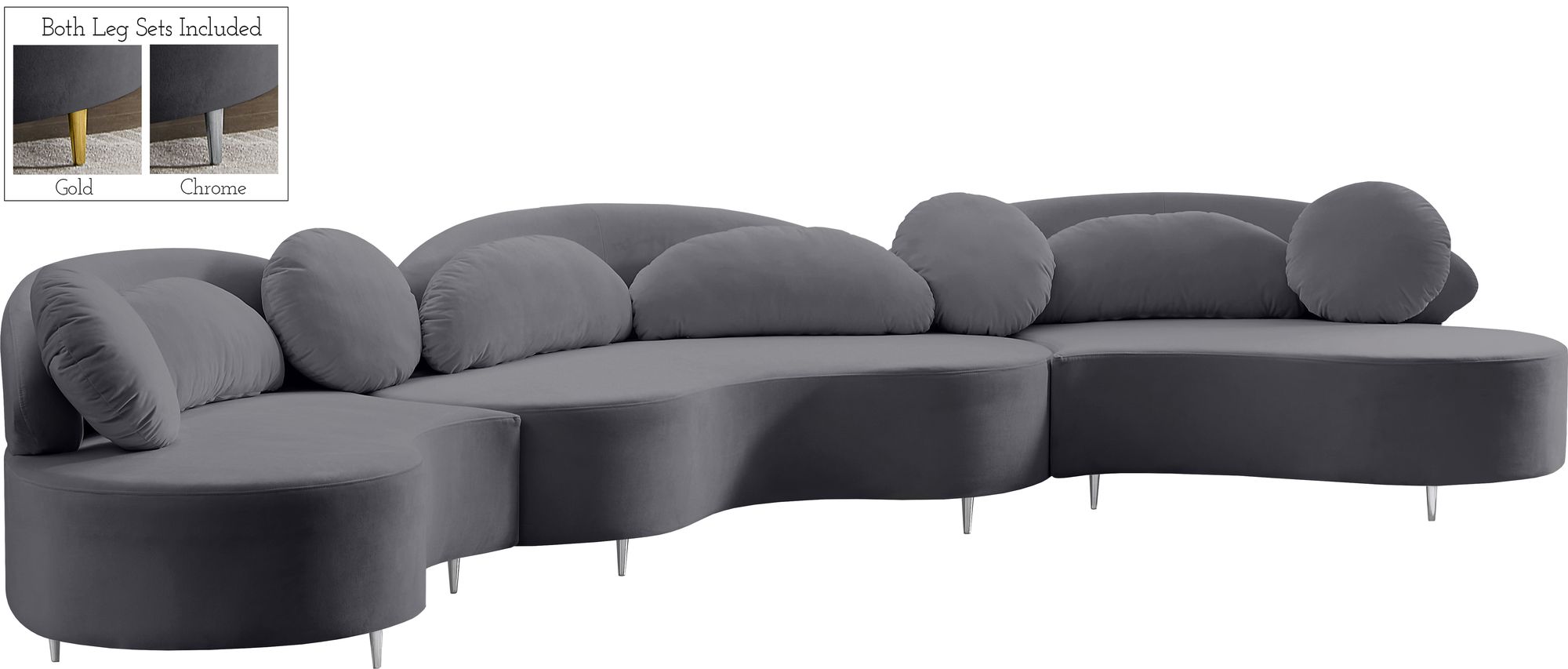 Vivacious 169" 3-Piece Velvet Sectional