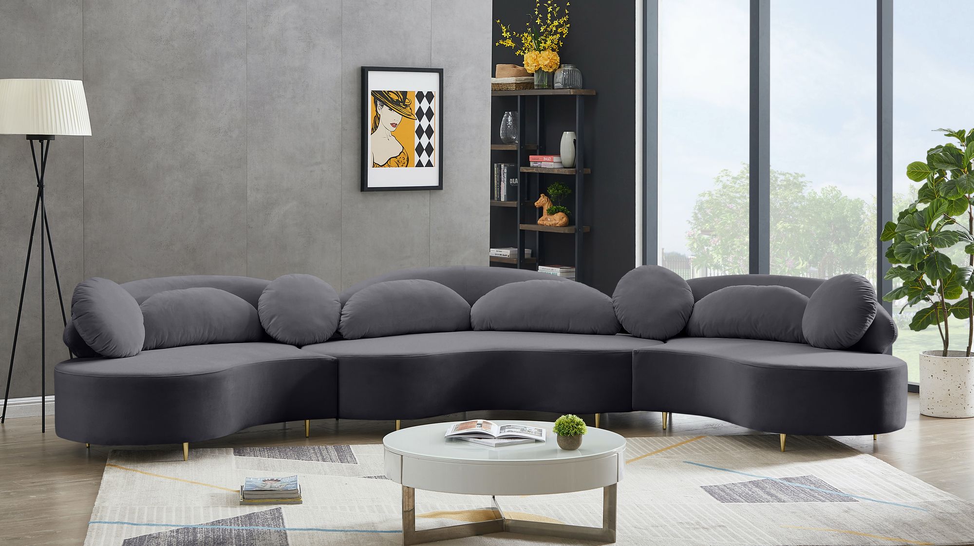 Vivacious 169" 3-Piece Velvet Sectional