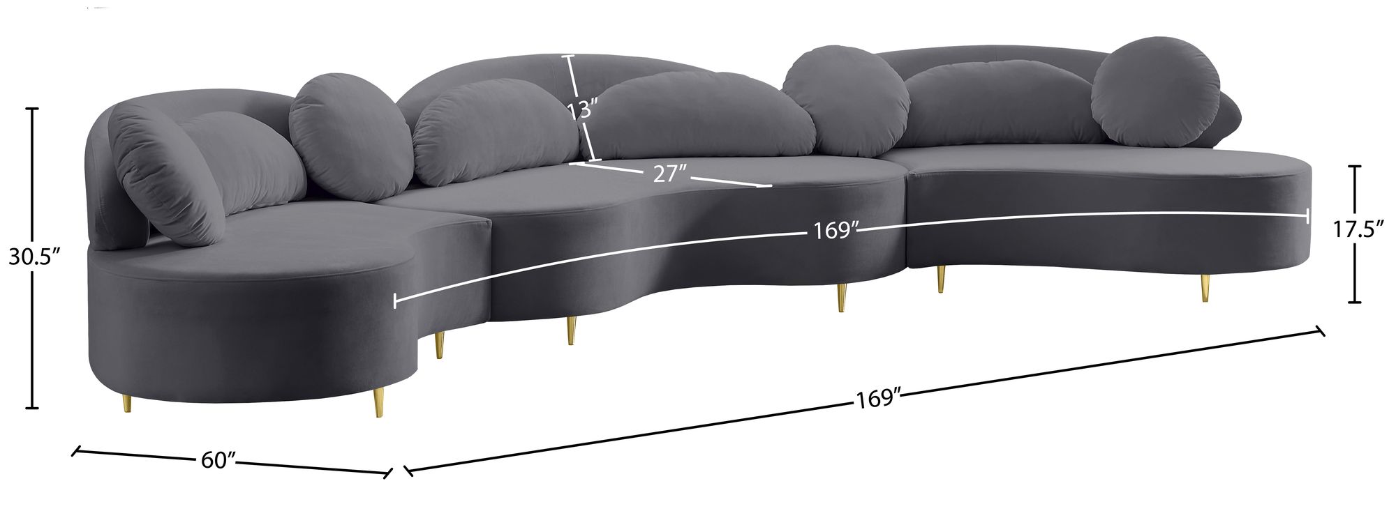 Vivacious 169" 3-Piece Velvet Sectional