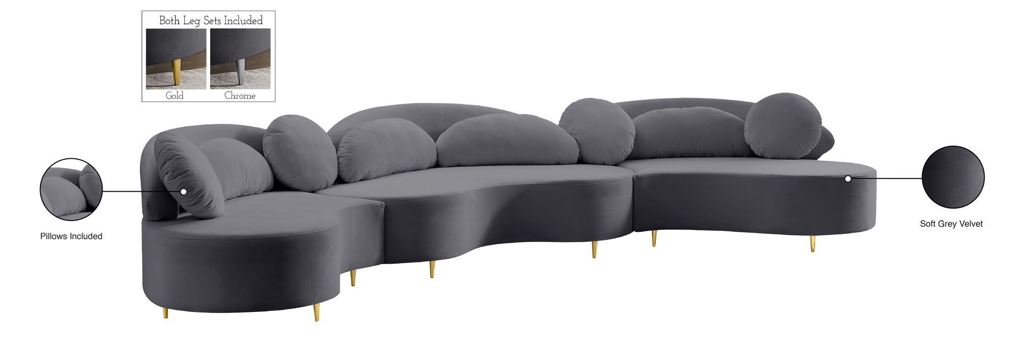 Vivacious 169" 3-Piece Velvet Sectional