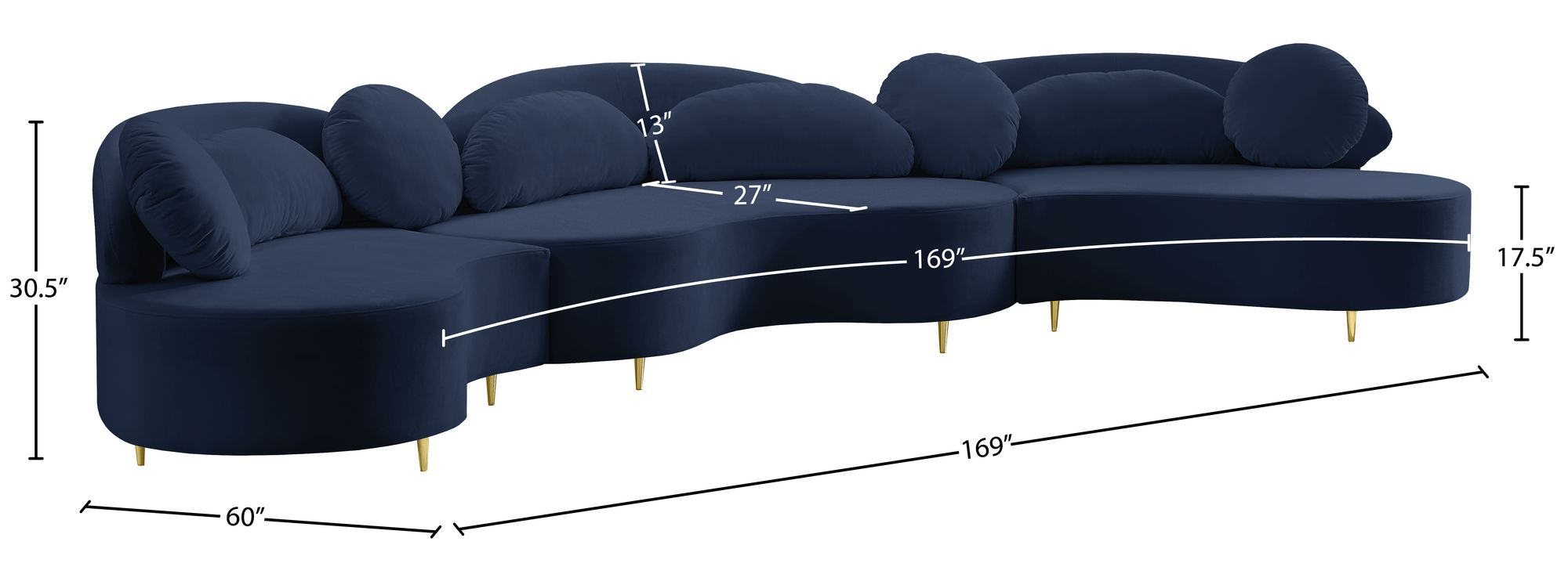 Vivacious 169" 3-Piece Velvet Sectional