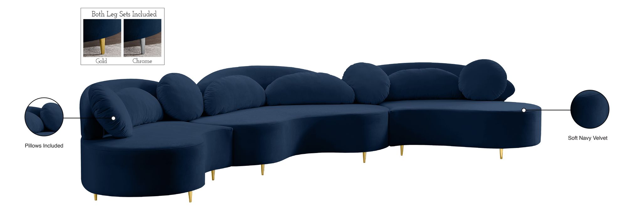 Vivacious 169" 3-Piece Velvet Sectional