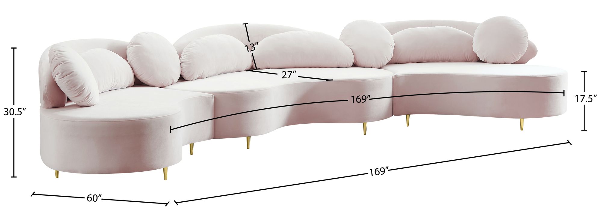 Vivacious 169" 3-Piece Velvet Sectional
