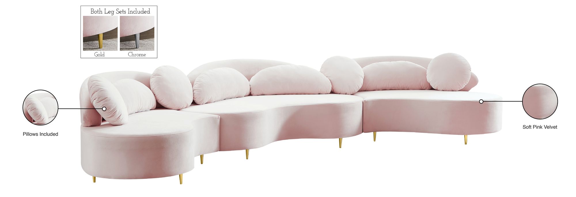 Vivacious 169" 3-Piece Velvet Sectional