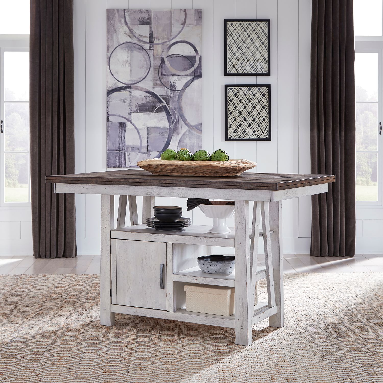 Farmhouse Rectangular Wood Gathering Table w/Storage