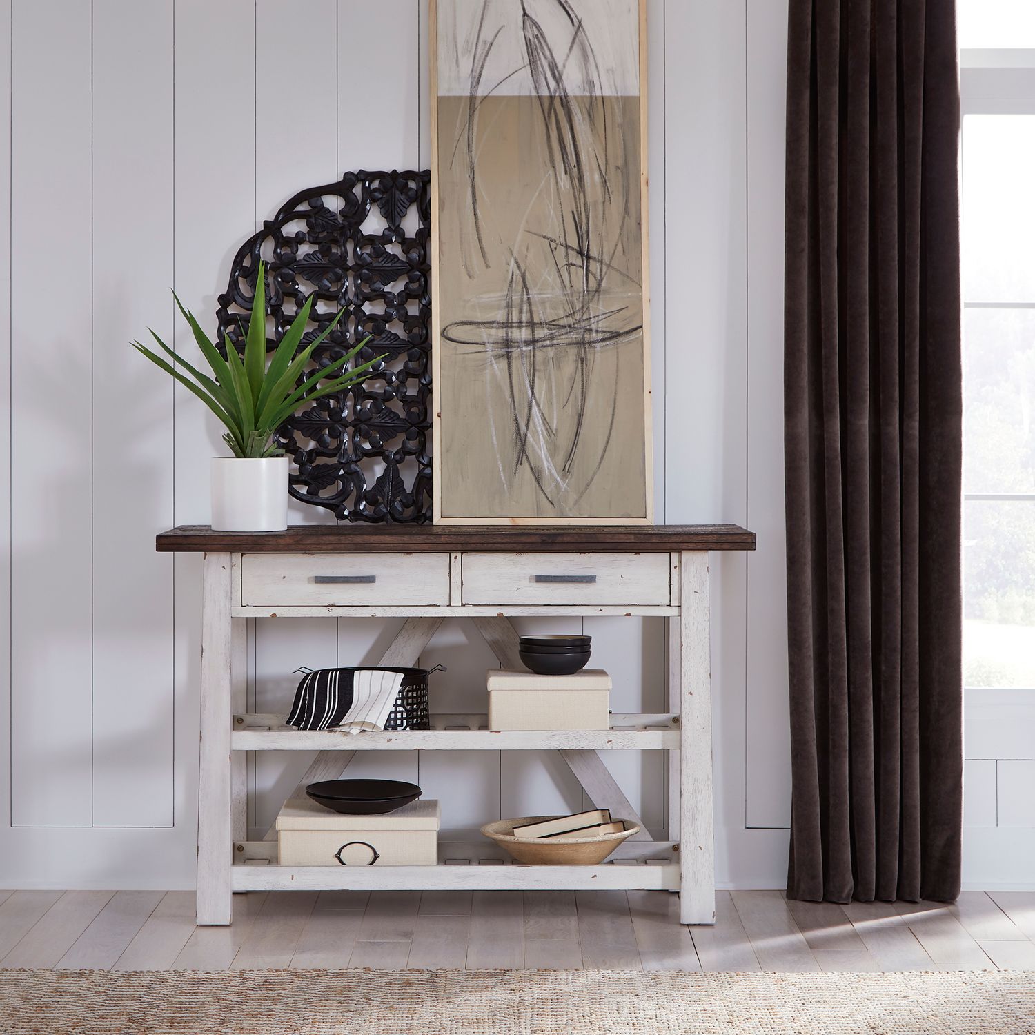 Farmhouse Trestle Dining Set | Two-Tone White & Brown Wood
