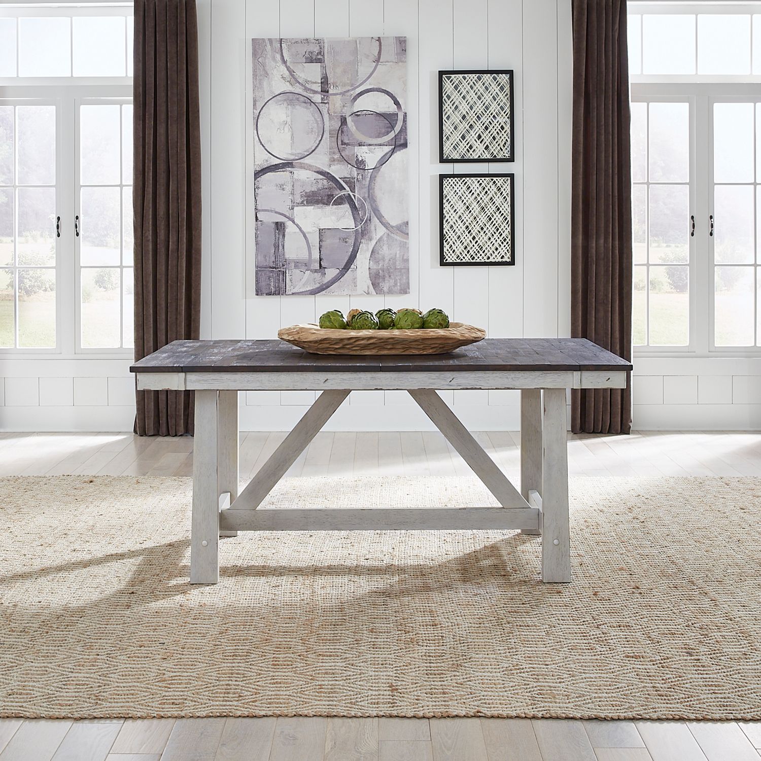 Farmhouse Extendable Trestle Dining Set | Two-Tone Wood