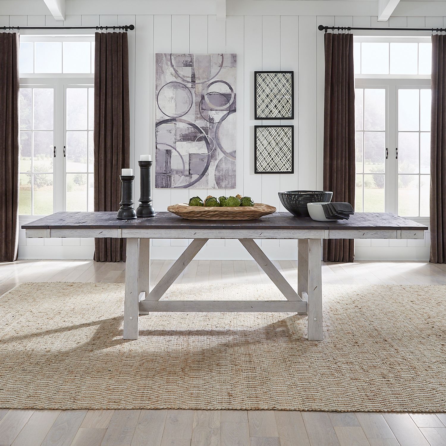 Farmhouse Extendable Trestle Dining Set | Two-Tone Wood