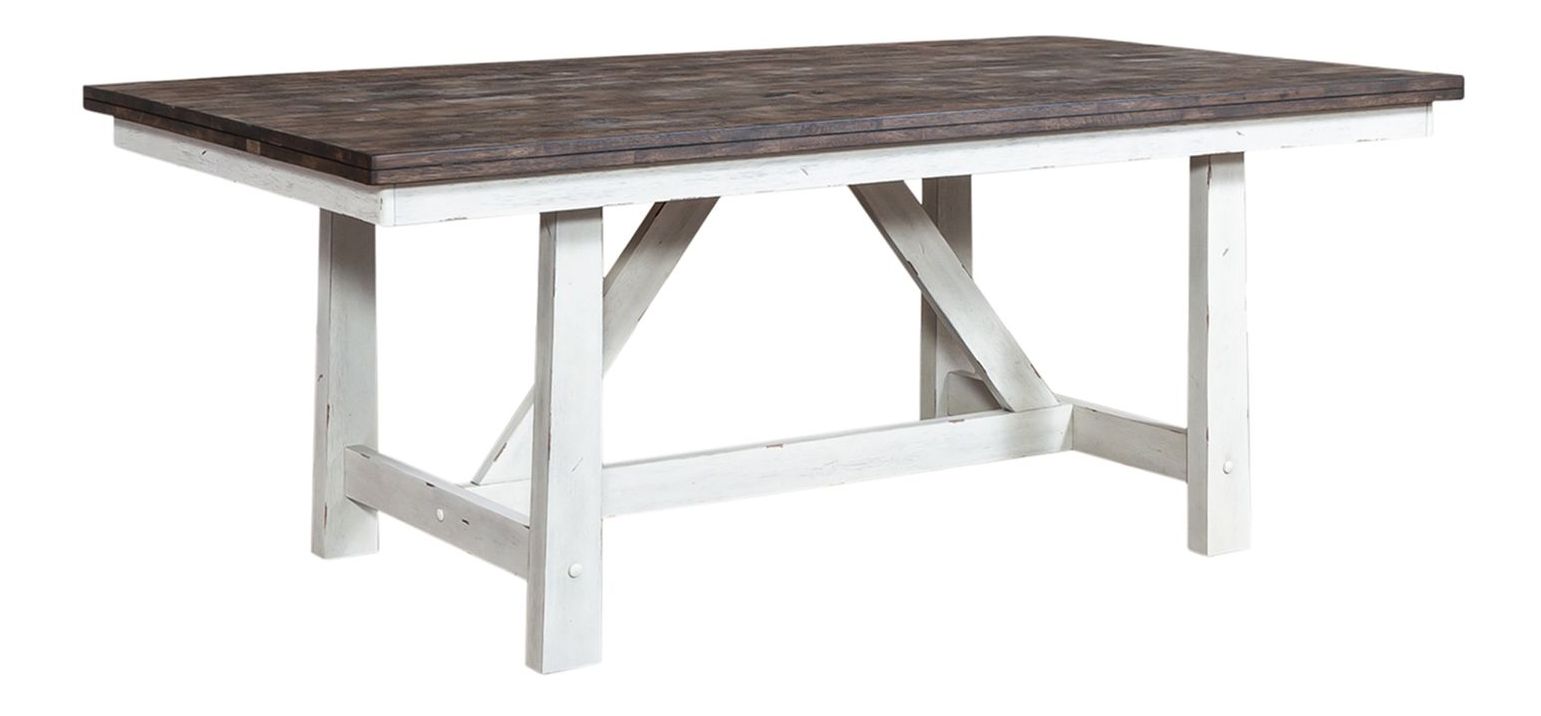 Farmhouse Trestle Dining Set | Two-Tone White & Brown Wood