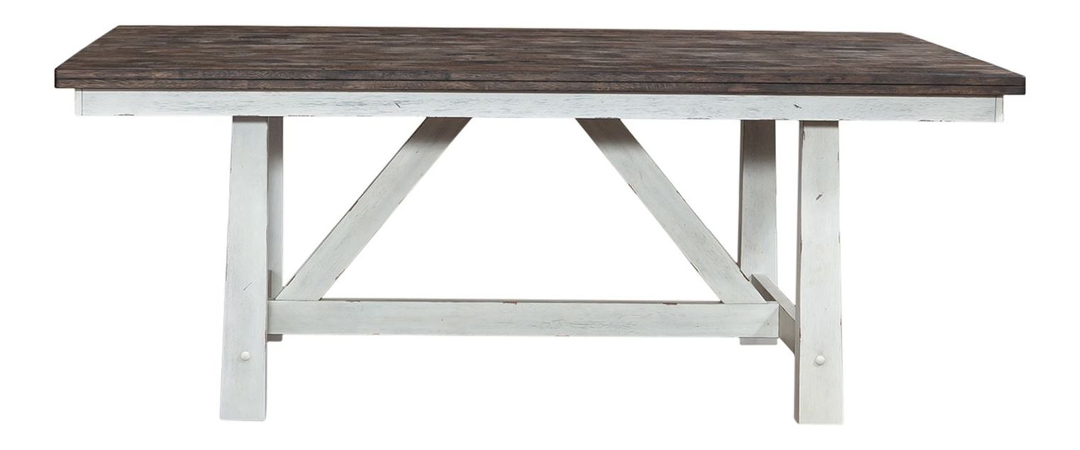 Farmhouse Trestle Dining Set | Two-Tone White & Brown Wood