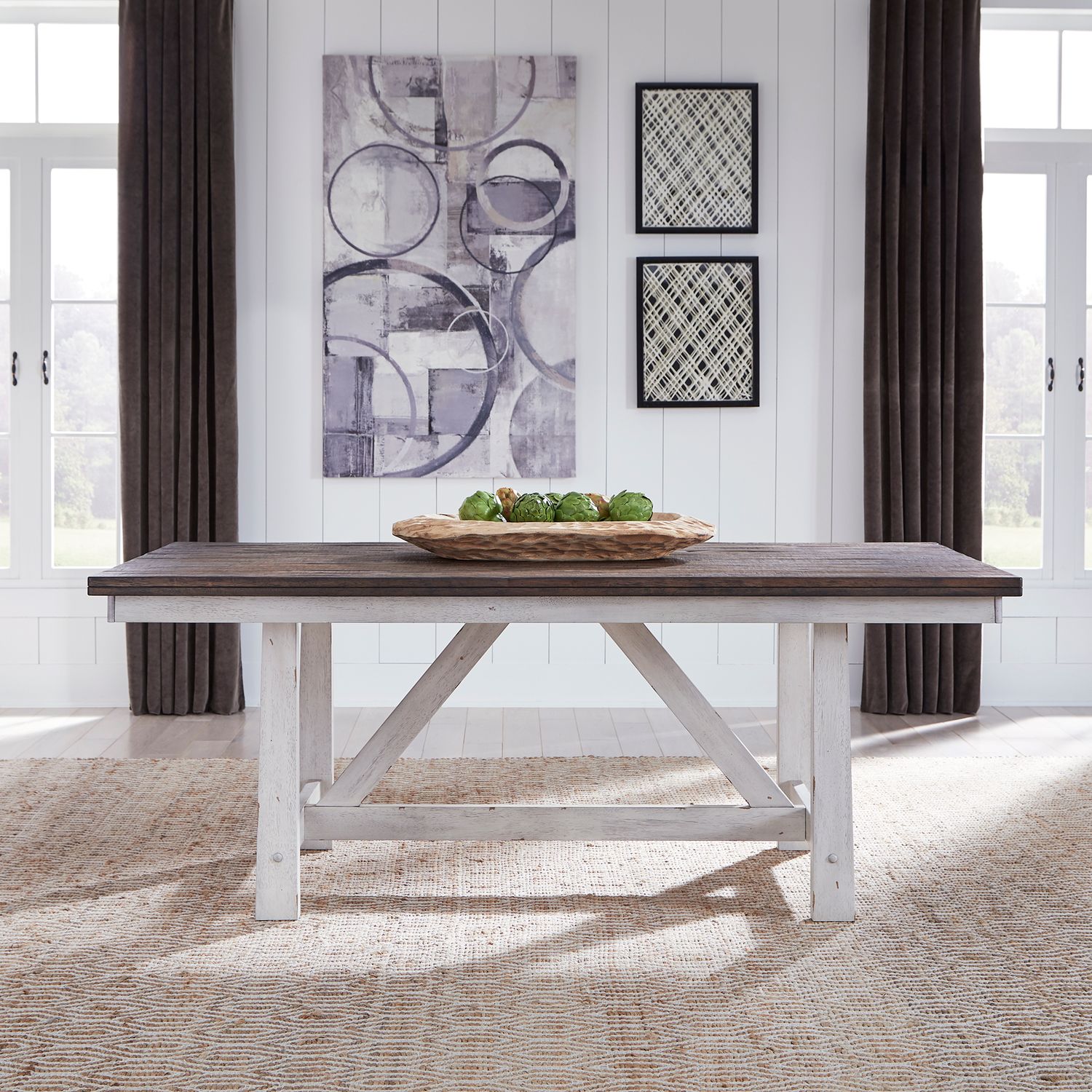 Farmhouse Rectangular Wood Fixed Top Trestle Table