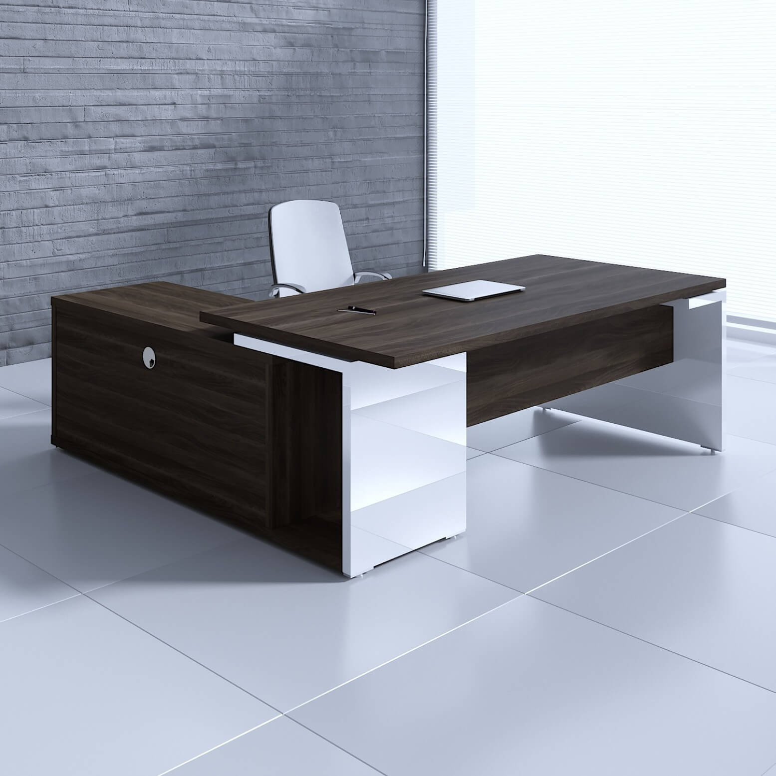 MDD Mito Executive Desk Dark Sycamore + High Gloss Panel in Black