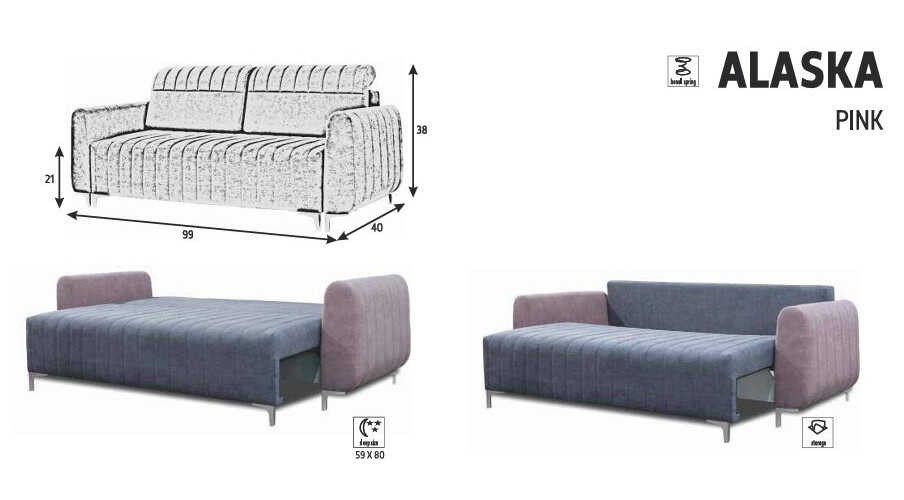 Alaska Fabric Convertible Storage Sofa