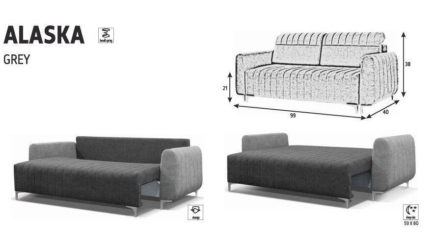 Alaska Fabric Convertible Storage Sofa