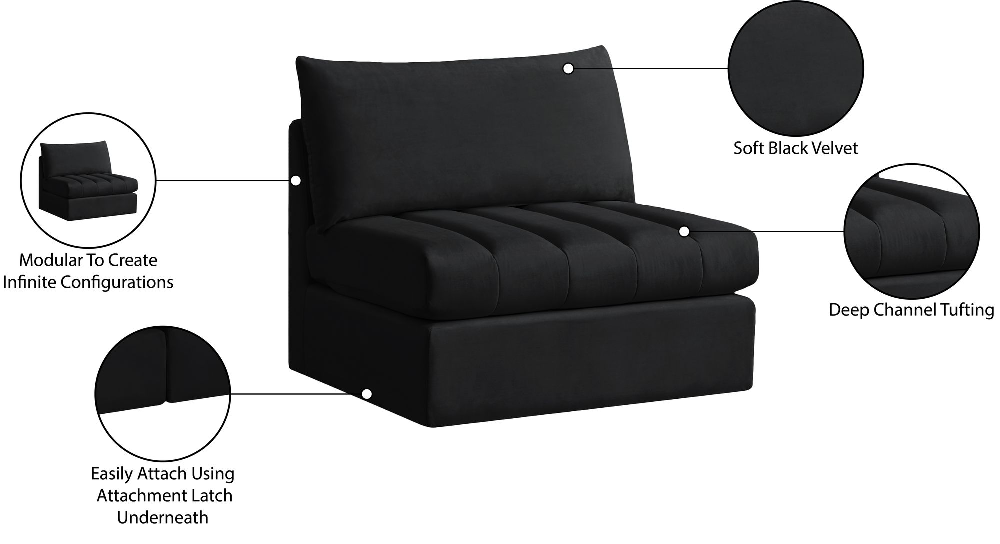 Jacob Velvet Modular Armless Chair