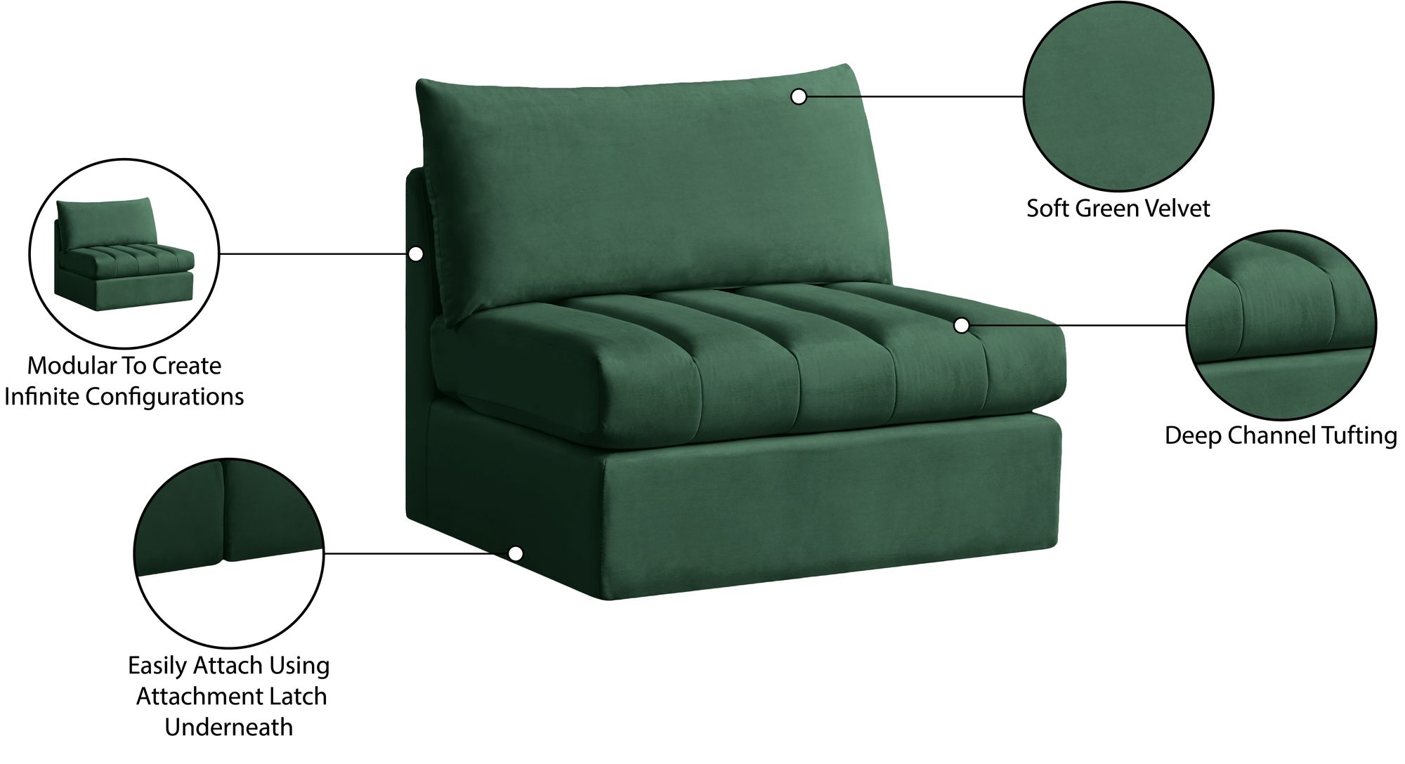 Jacob Velvet Modular Armless Chair