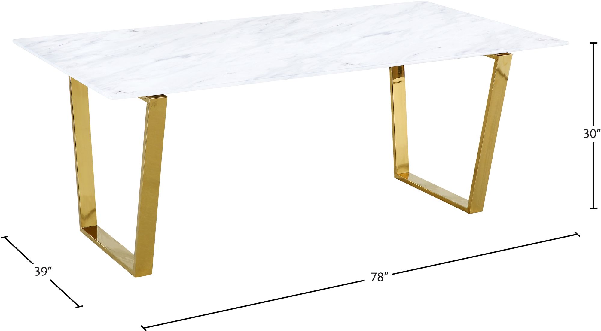 Cameron 78" Rectangular Genuine Stone Dining Table with Gold Stainless Steel Base