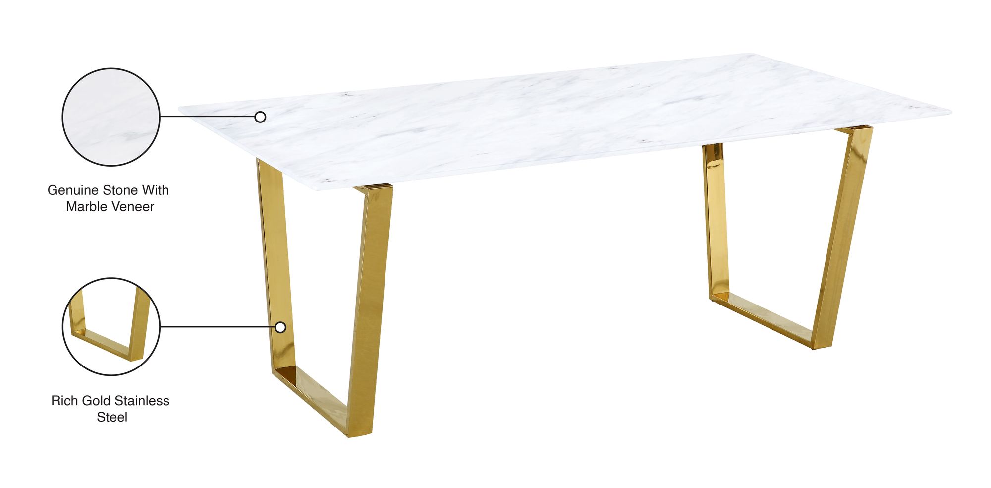 Cameron 78" Rectangular Genuine Stone Dining Table with Gold Stainless Steel Base