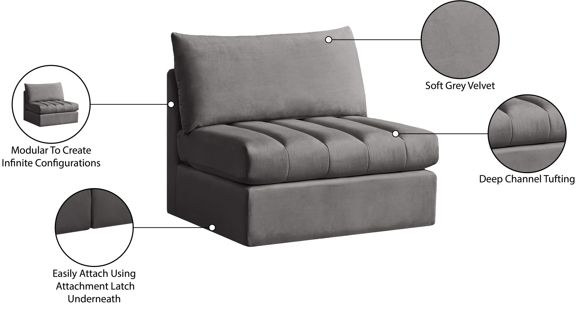 Jacob Velvet Modular Armless Chair
