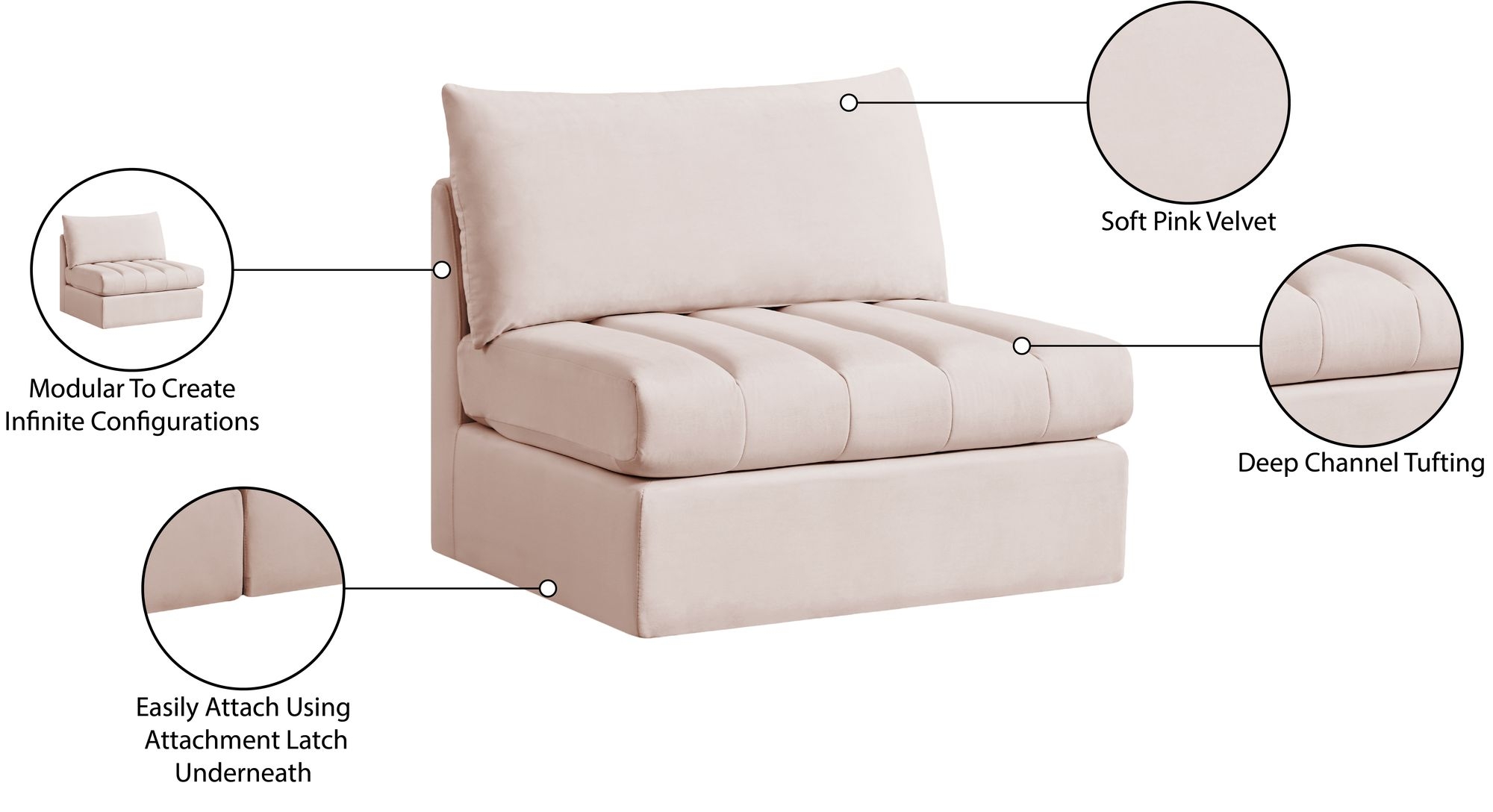 Jacob Velvet Modular Armless Chair
