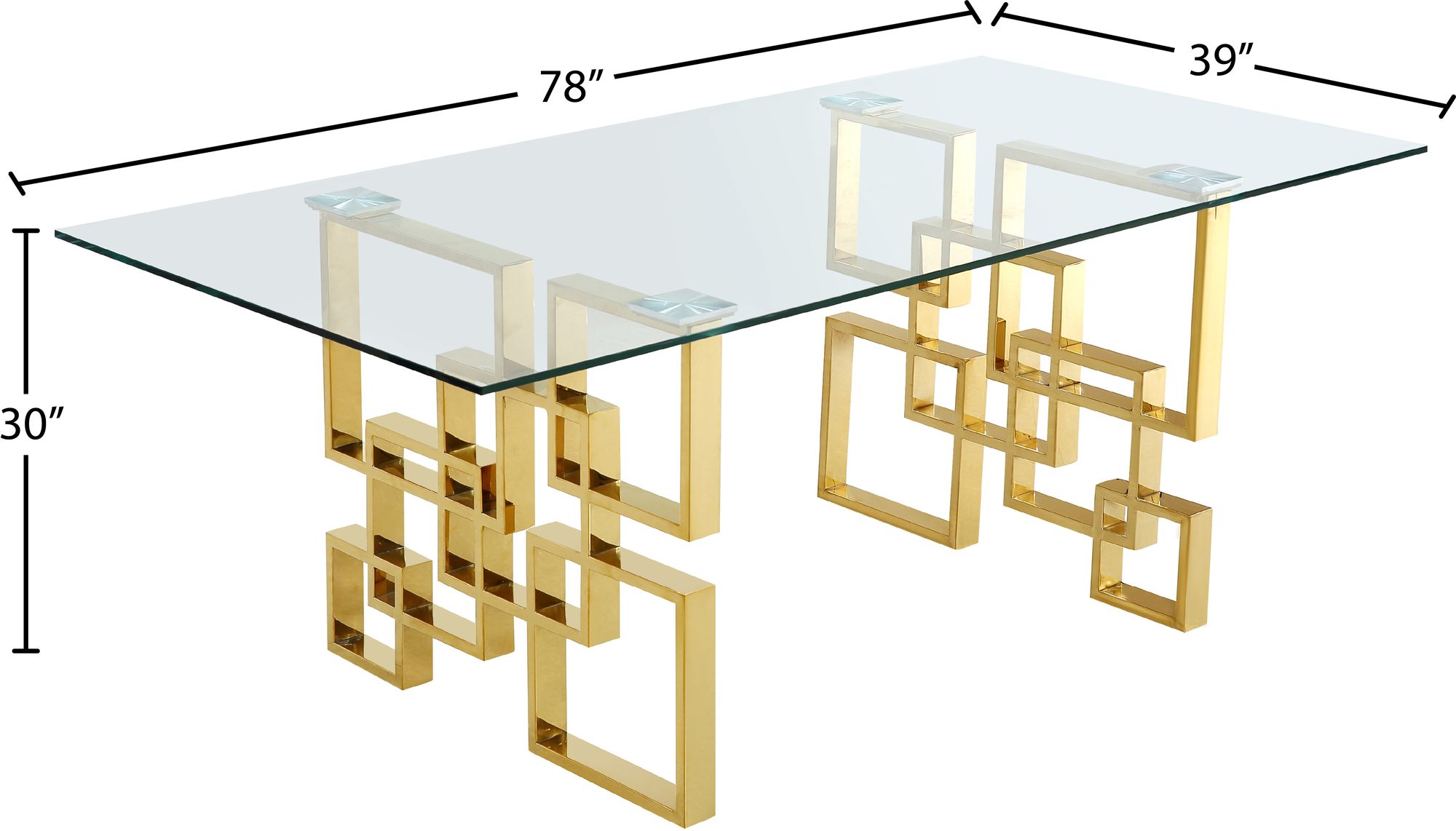 Pierre 78" Rectangular Glass Dining Table with Gold Stainless Steel Base