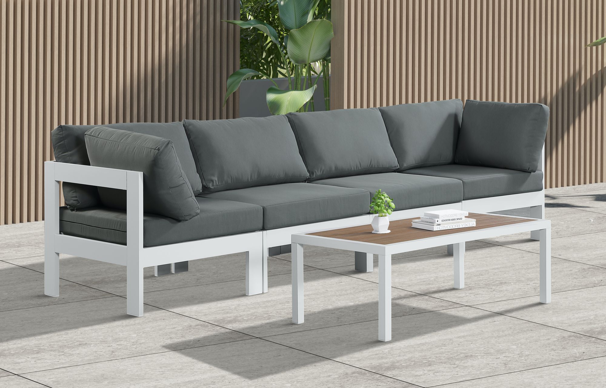 Nizuc 120" Outdoor Patio Waterproof Fabric Modular Sofa with White Aluminum Frame
