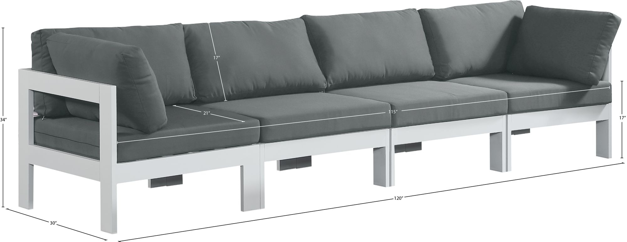 Nizuc 120" Outdoor Patio Waterproof Fabric Modular Sofa with Aluminum Frame