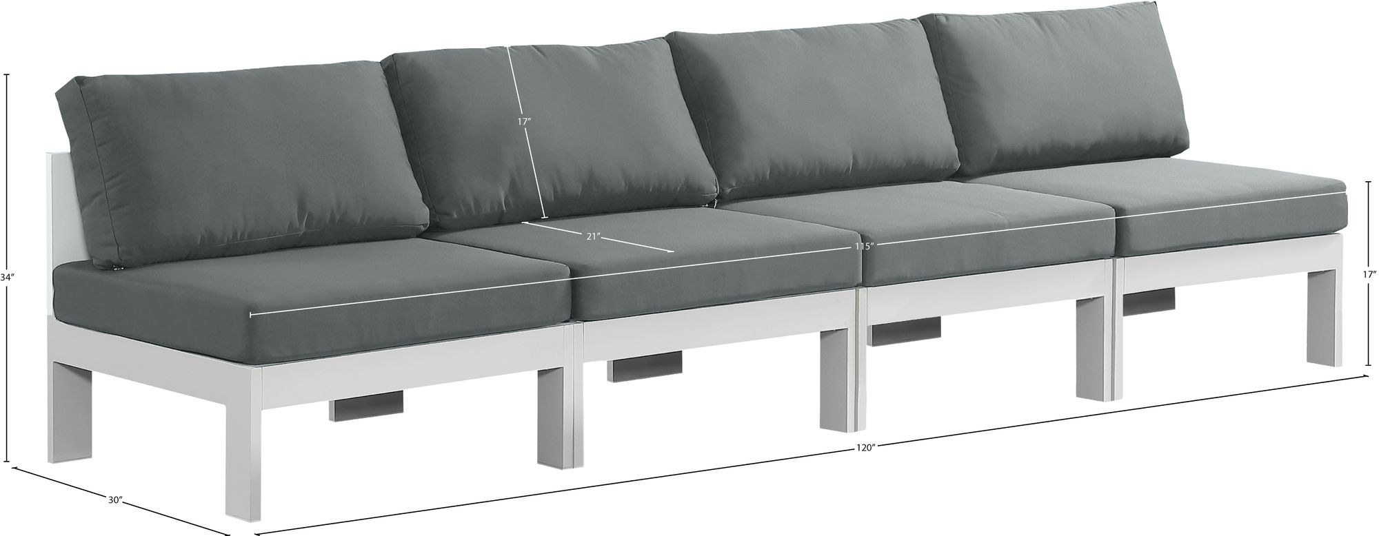 Nizuc 120" Outdoor Patio Waterproof Fabric Armless Modular Sofa with Aluminum Frame