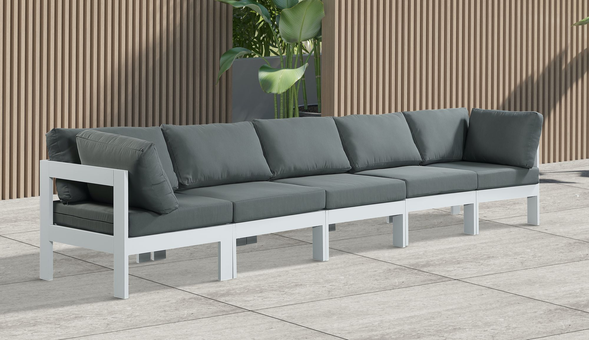 Nizuc 150" Outdoor Patio Waterproof Fabric Modular Sofa with White Aluminum Frame