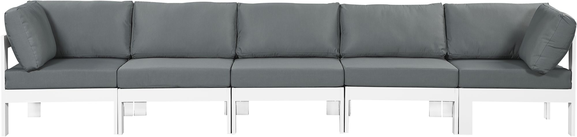 Nizuc 150" Outdoor Patio Waterproof Fabric Modular Sofa with White Aluminum Frame