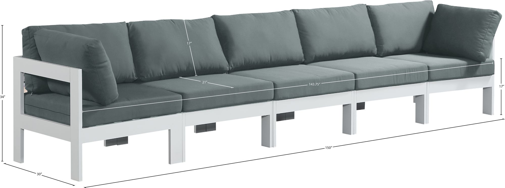 Nizuc 150" Outdoor Patio Waterproof Fabric Modular Sofa with White Aluminum Frame