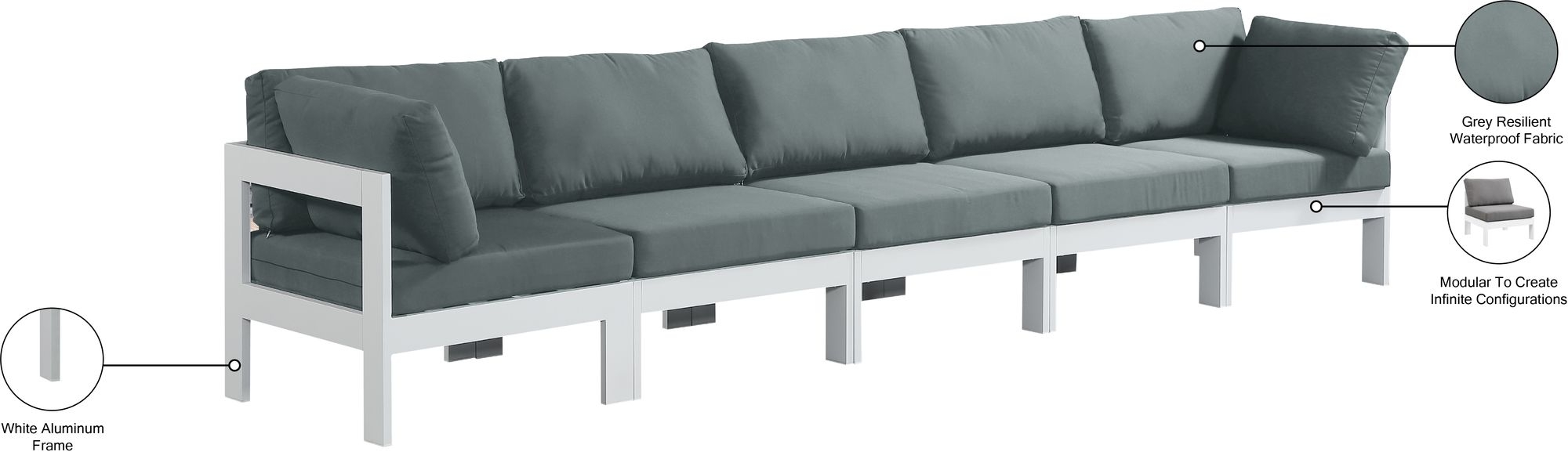 Nizuc 150" Outdoor Patio Waterproof Fabric Modular Sofa with Aluminum Frame