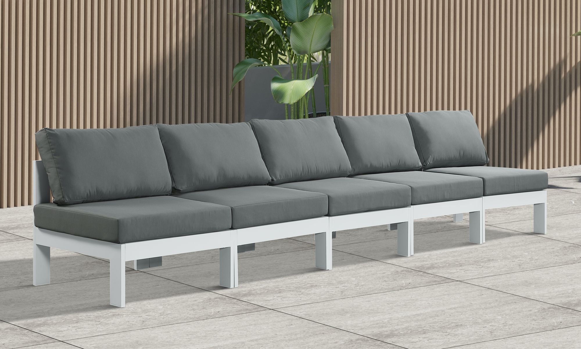 Nizuc 150" Outdoor Patio Waterproof Fabric Armless Modular Sofa with Aluminum Frame