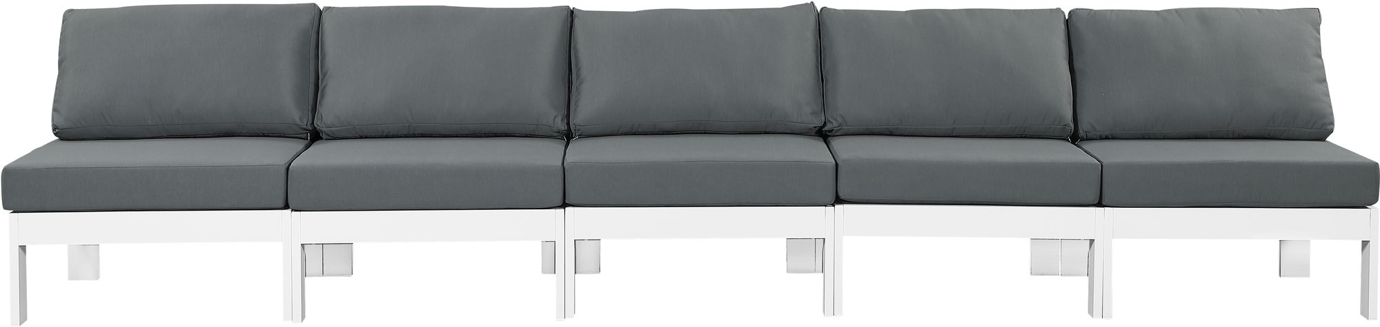 Nizuc 150" Outdoor Patio Waterproof Fabric Armless Modular Sofa with White Aluminum Frame