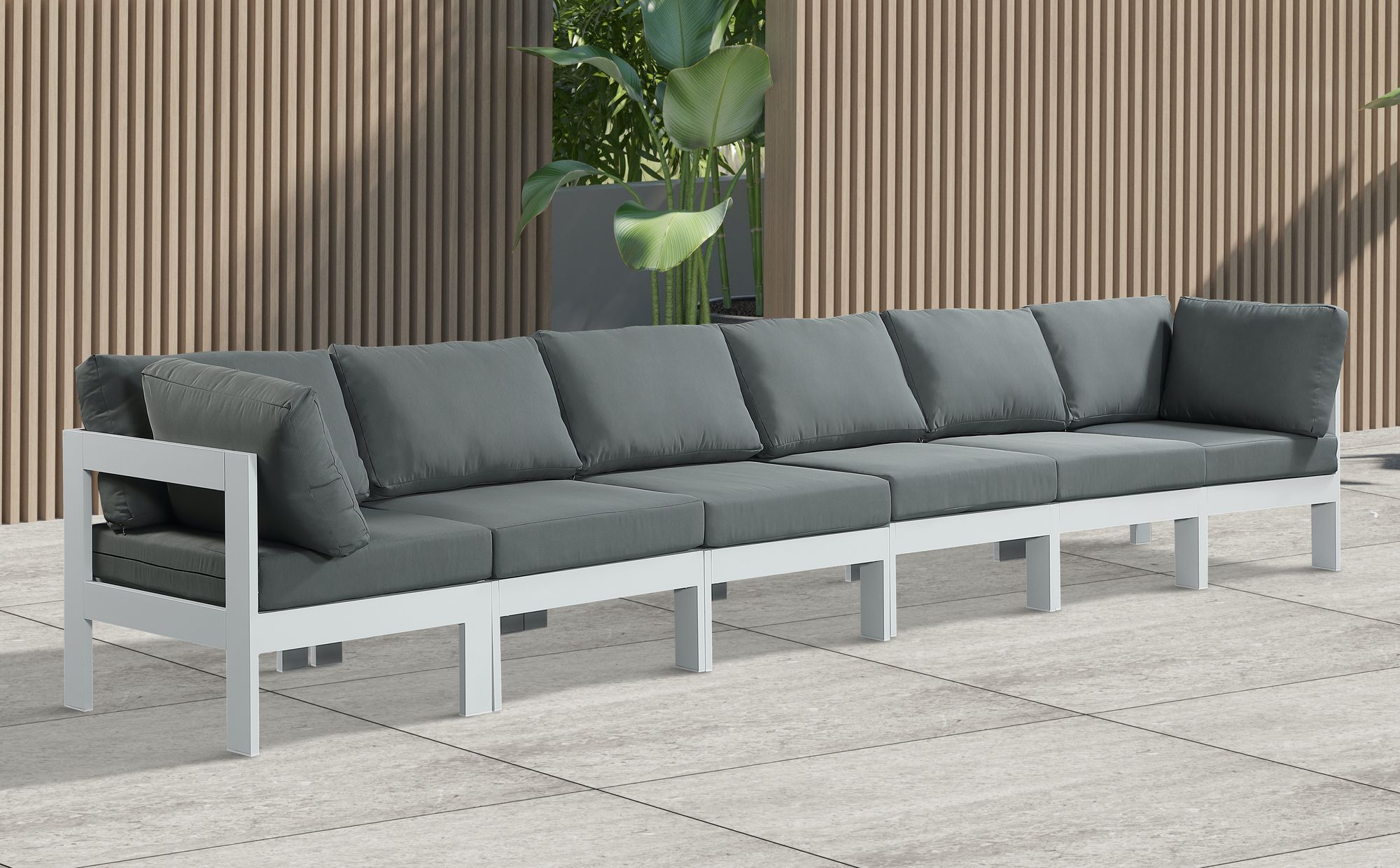 Nizuc 180" Outdoor Patio Waterproof Fabric Modular Sofa with White Aluminum Frame