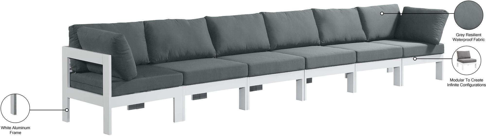 Nizuc 180" Outdoor Patio Waterproof Fabric Modular Sofa with White Aluminum Frame