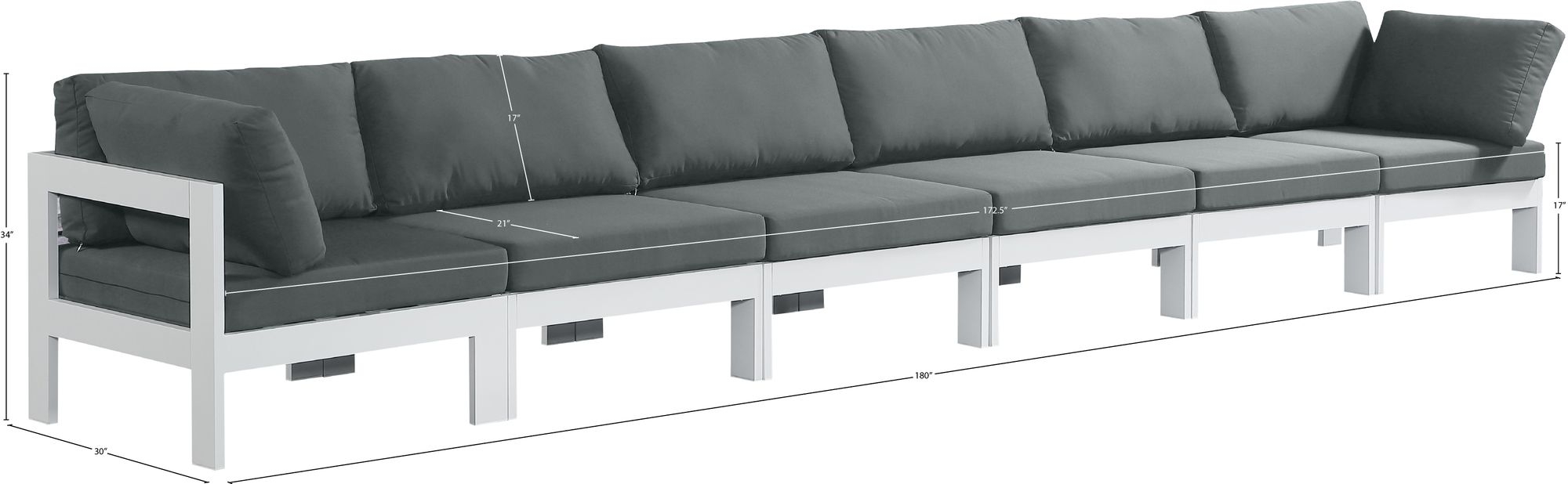 Nizuc 180" Outdoor Patio Waterproof Fabric Modular Sofa with Aluminum Frame
