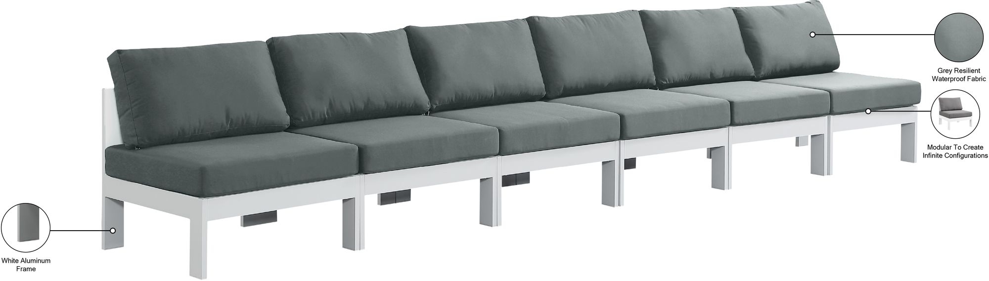 Nizuc 180" Outdoor Patio Waterproof Fabric Armless Modular Sofa with Aluminum Frame