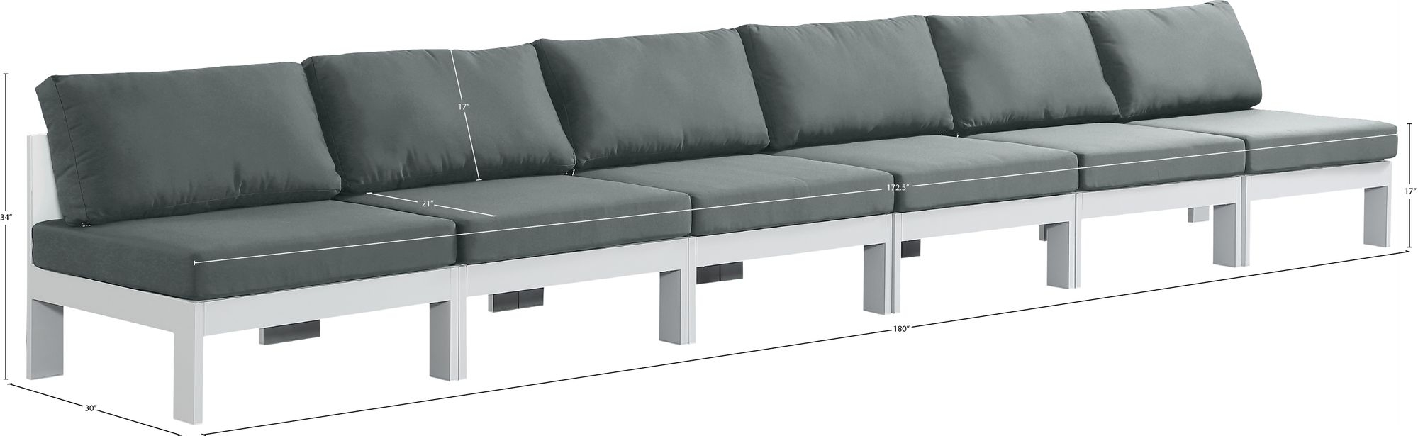 Nizuc 180" Outdoor Patio Waterproof Fabric Armless Modular Sofa with Aluminum Frame