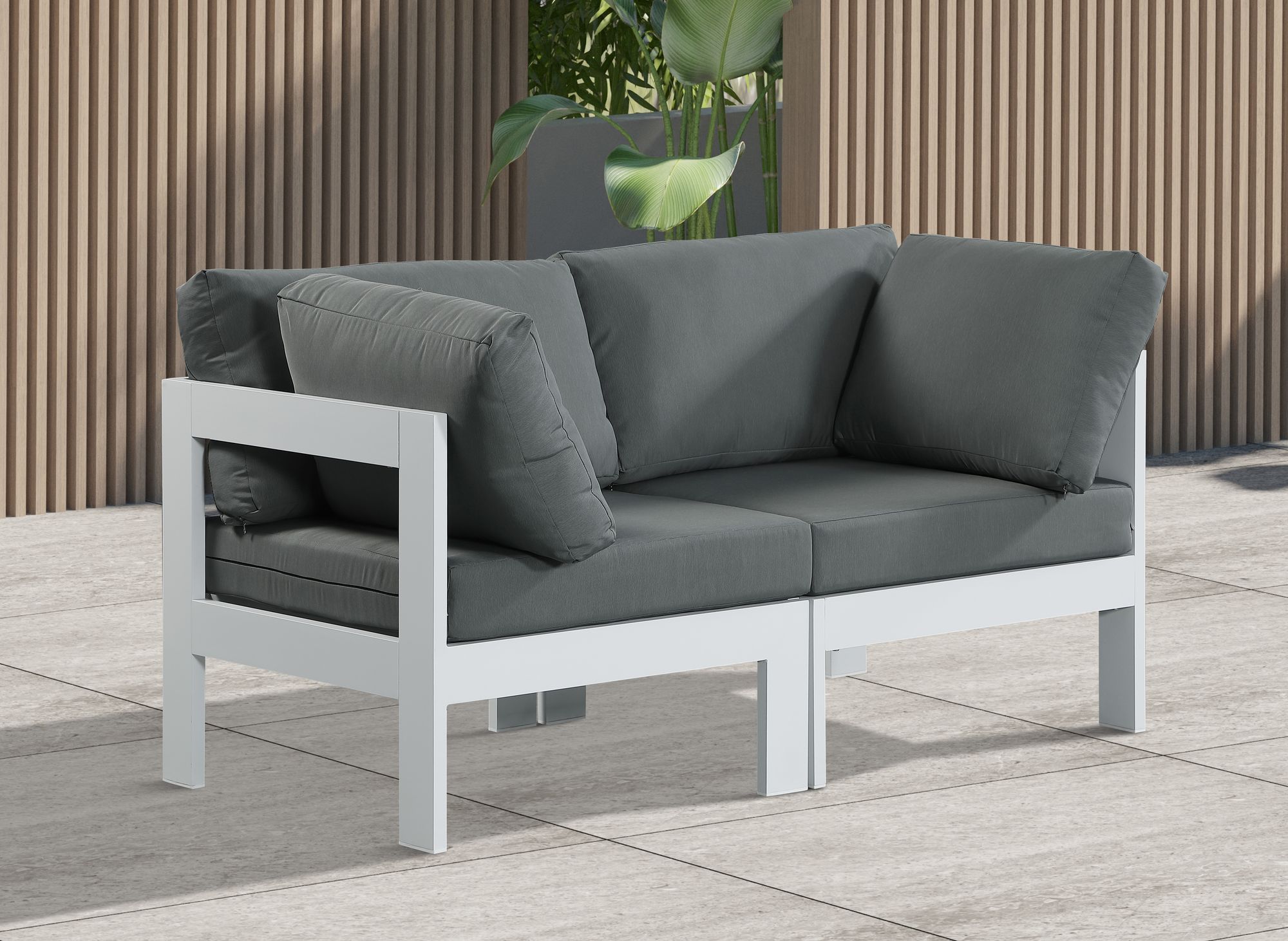 Nizuc 60" Outdoor Patio Waterproof Fabric Modular Sofa with White Aluminum Frame