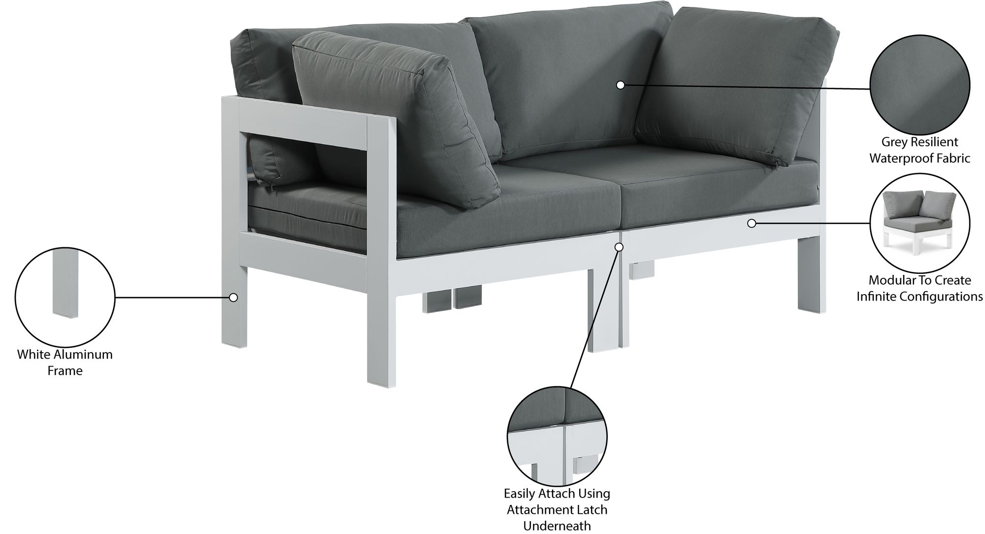 Nizuc 60" Outdoor Patio Waterproof Fabric Modular Sofa with Aluminum Frame