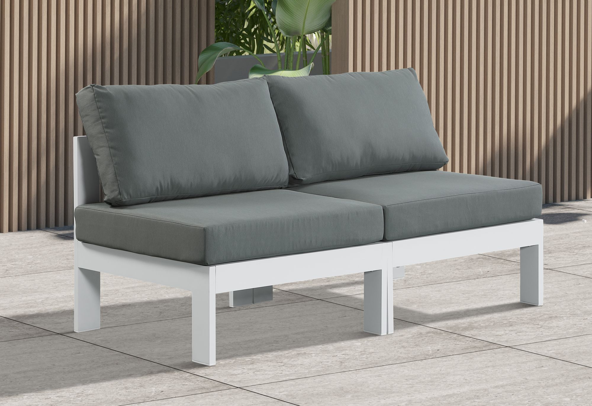 Nizuc 60" Outdoor Patio Waterproof Fabric Armless Modular Sofa with White Aluminum Frame