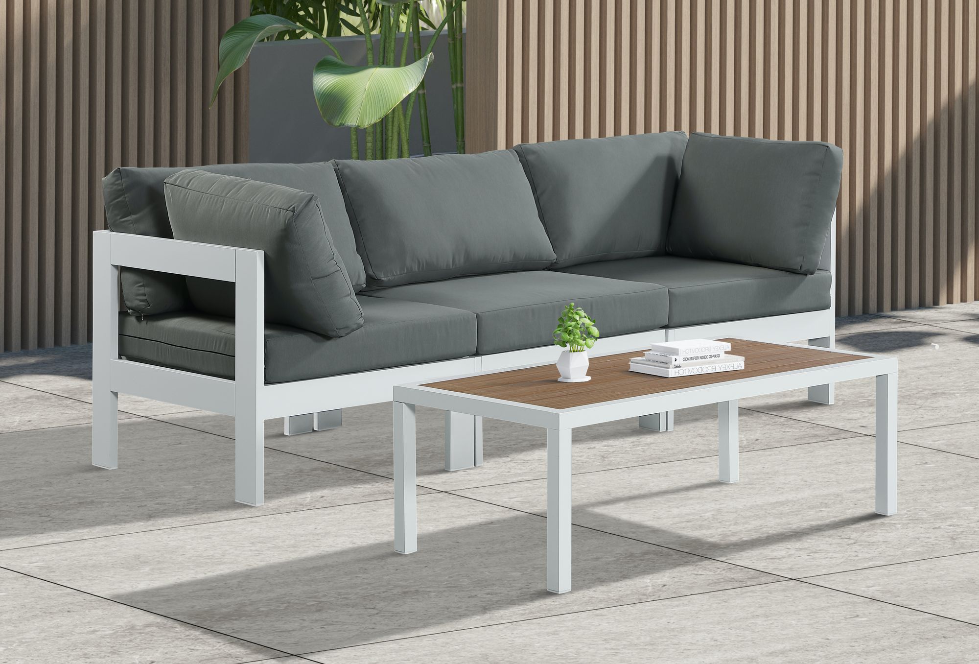 Nizuc 90" Outdoor Patio Waterproof Fabric Modular Sofa with White Aluminum Frame